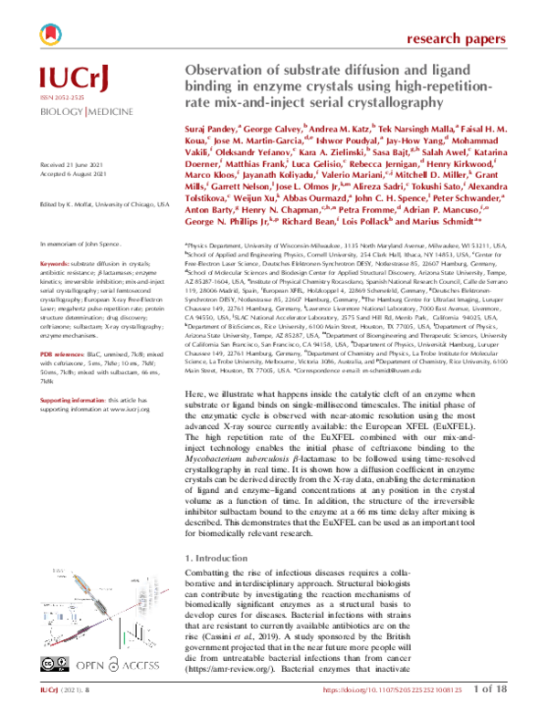 (PDF) Observation of substrate diffusion and ligand binding in enzyme ...