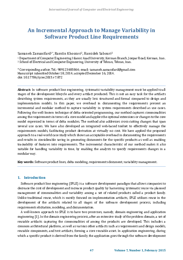 (PDF) An Incremental Approach to Manage Variability in Software Product ...