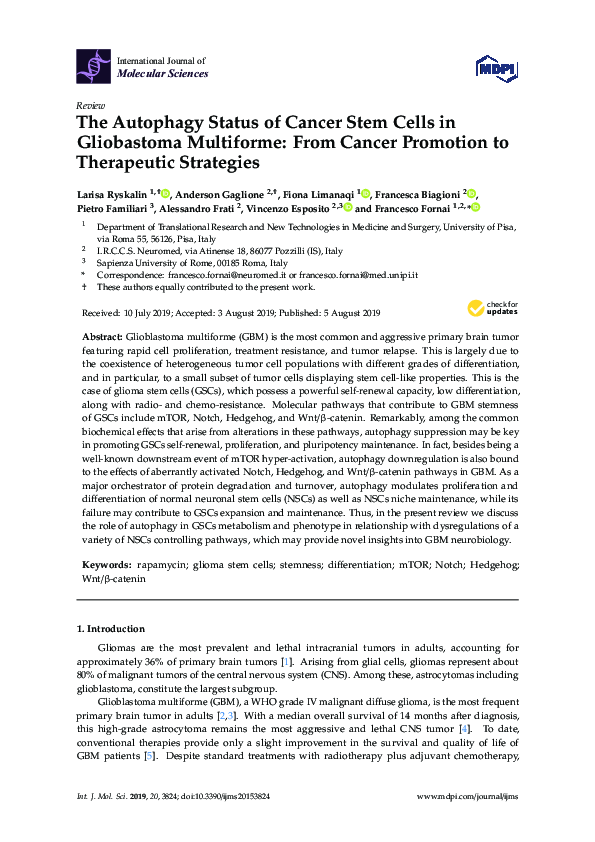 (PDF) The Autophagy Status of Cancer Stem Cells in Gliobastoma ...