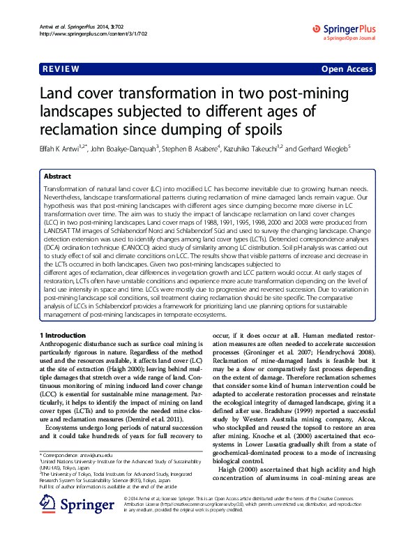 (PDF) Title: Land cover transformation in two post-mining landscapes ...
