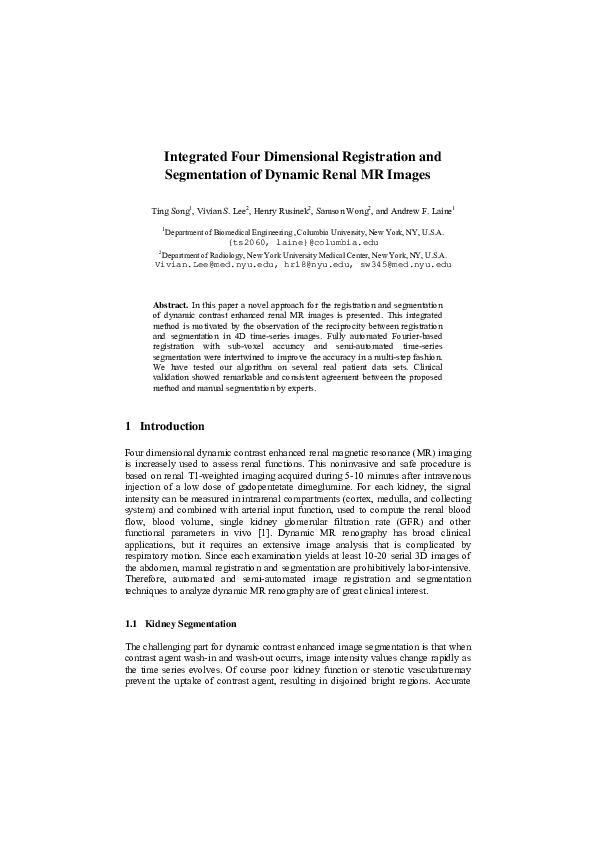 (PDF) Integrated Four Dimensional Registration and Segmentation of ...