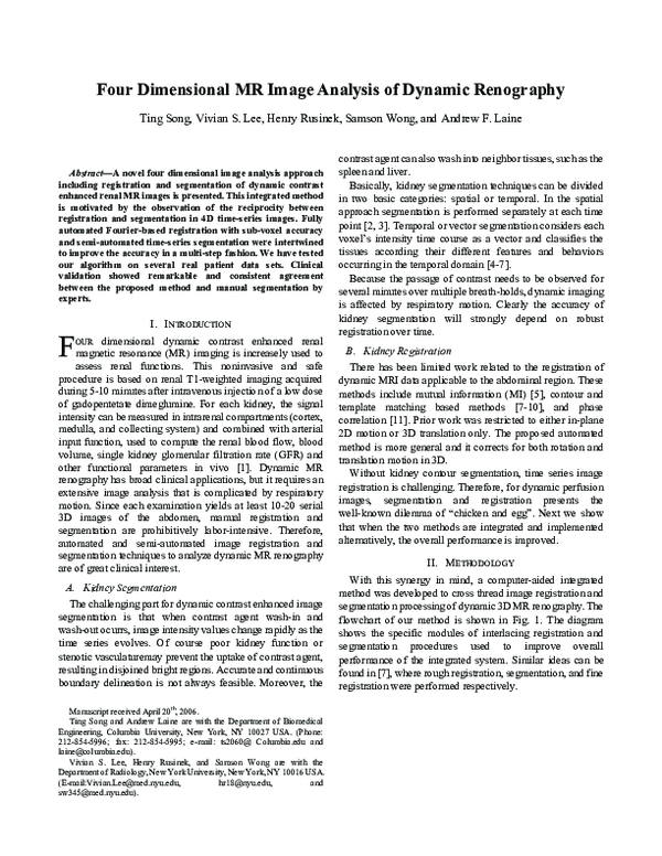 (PDF) Four Dimensional MR Image Analysis of Dynamic Renography