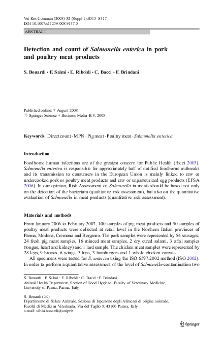 (PDF) Detection and count of Salmonella enterica in pork and poultry ...