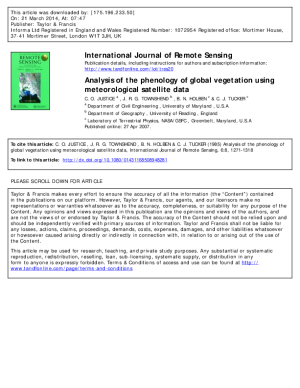 (PDF) Analysis of the phenology of global vegetation using ...