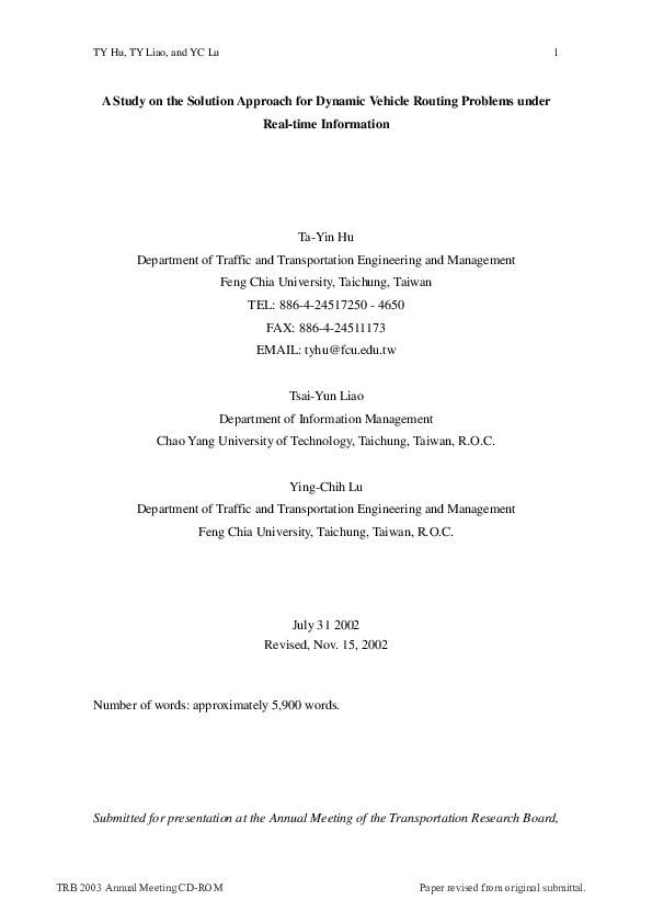 (PDF) A Study on the Solution Approach for Dynamic Vehicle Routing ...