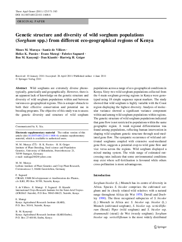 (PDF) Genetic structure and diversity of wild sorghum populations ...