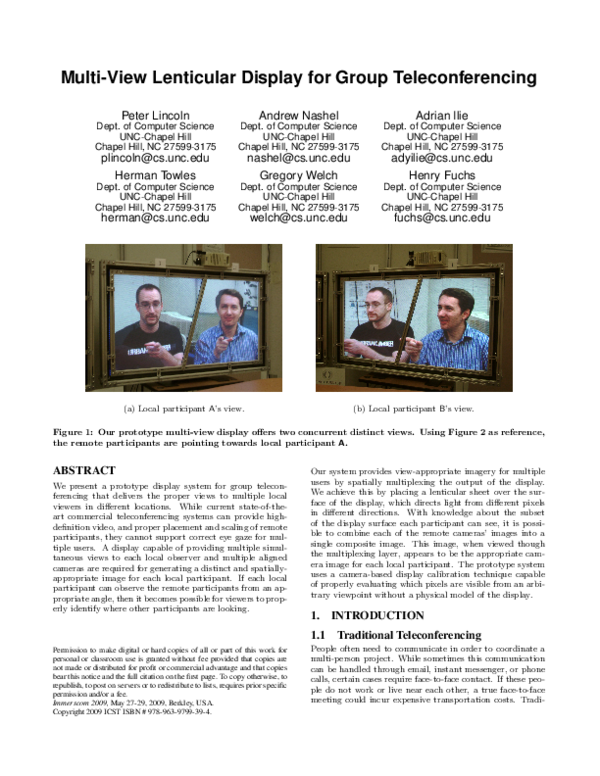 (PDF) Multi-view lenticular display for group teleconferencing