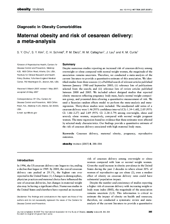 (PDF) Maternal obesity and risk of cesarean delivery: a meta-analysis