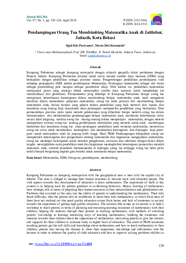 (PDF) Pendampingan Orang Tua Membimbing Matematika Anak di Jatiluhur