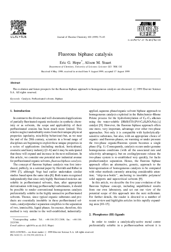 (PDF) Fluorous biphase catalysis