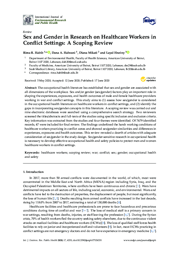 (PDF) Sex and Gender in Research on Healthcare Workers in Conflict ...