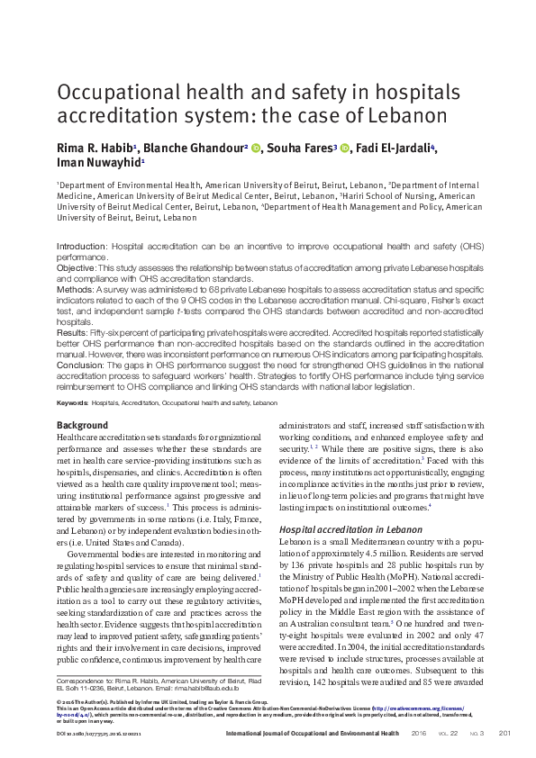 (PDF) Occupational health and safety in hospitals accreditation system