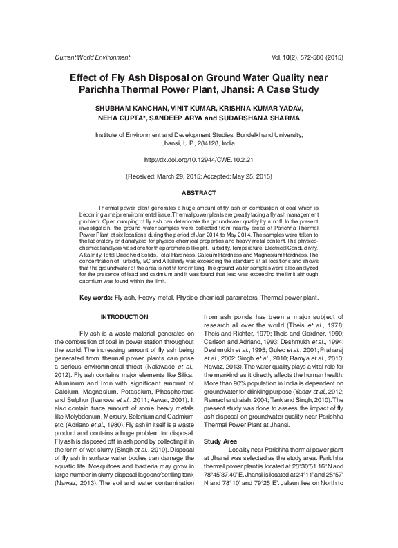 (PDF) Effect of Fly Ash Disposal on Ground Water Quality near Parichha ...