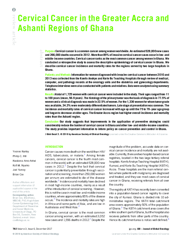 (PDF) Cervical Cancer in the Greater Accra and Ashanti Regions of Ghana