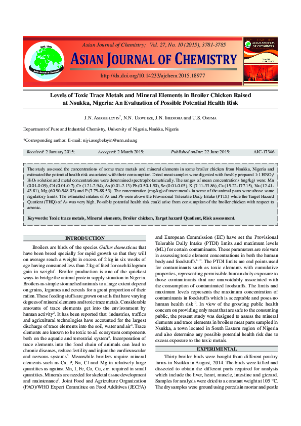 (PDF) Levels of Toxic Trace Metals and Mineral Elements in Broiler ...