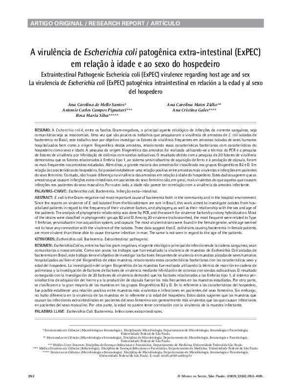(PDF) A virulência de Escherichia coli patogênica extra-intestinal ...