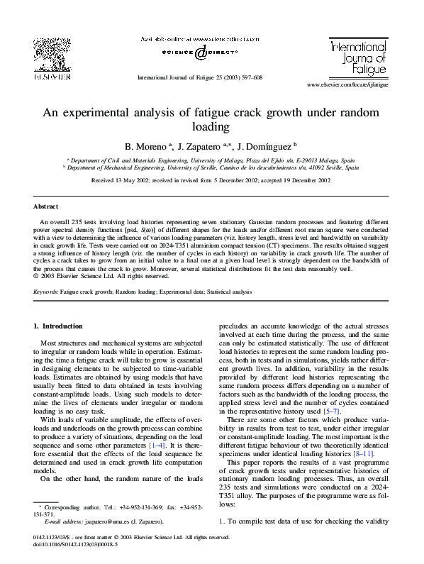 (PDF) An experimental analysis of fatigue crack growth under random loading