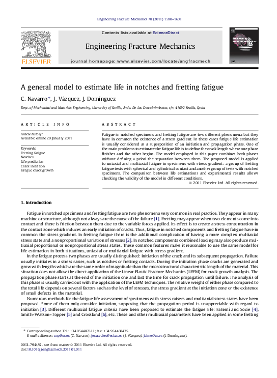 (PDF) A general model to estimate life in notches and fretting fatigue
