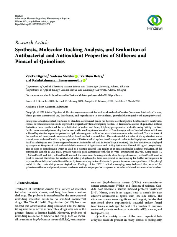 (PDF) Synthesis, Molecular Docking Analysis, and Evaluation of ...