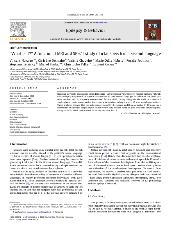 (PDF) “What is it?” A functional MRI and SPECT study of ictal speech in ...
