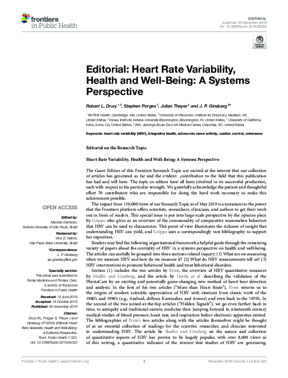 (PDF) Editorial: Heart Rate Variability, Health and Well-Being: A ...