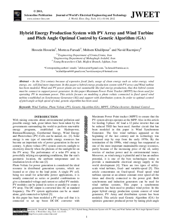 (PDF) Hybrid Energy Production System with PV Array and Wind Turbine ...
