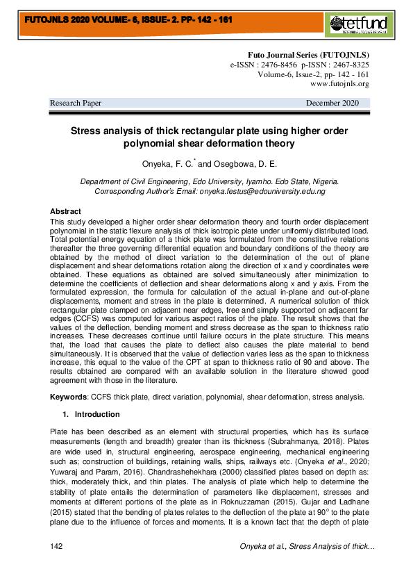 (PDF) Stress analysis of thick rectangular plate using higher order ...