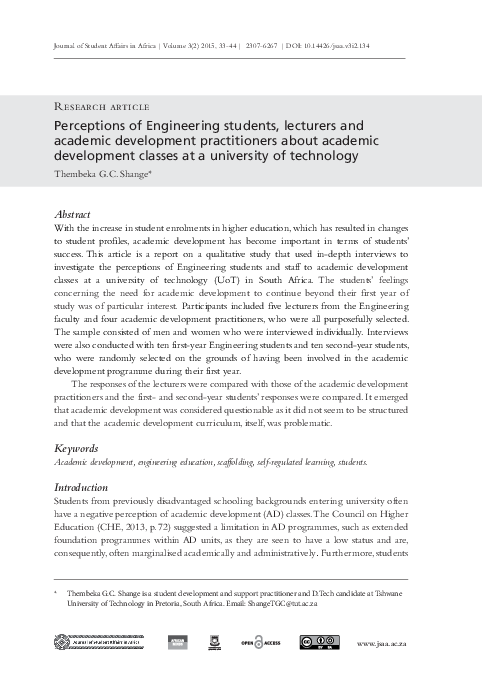 (PDF) Perceptions of Engineering students, lecturers and academic ...