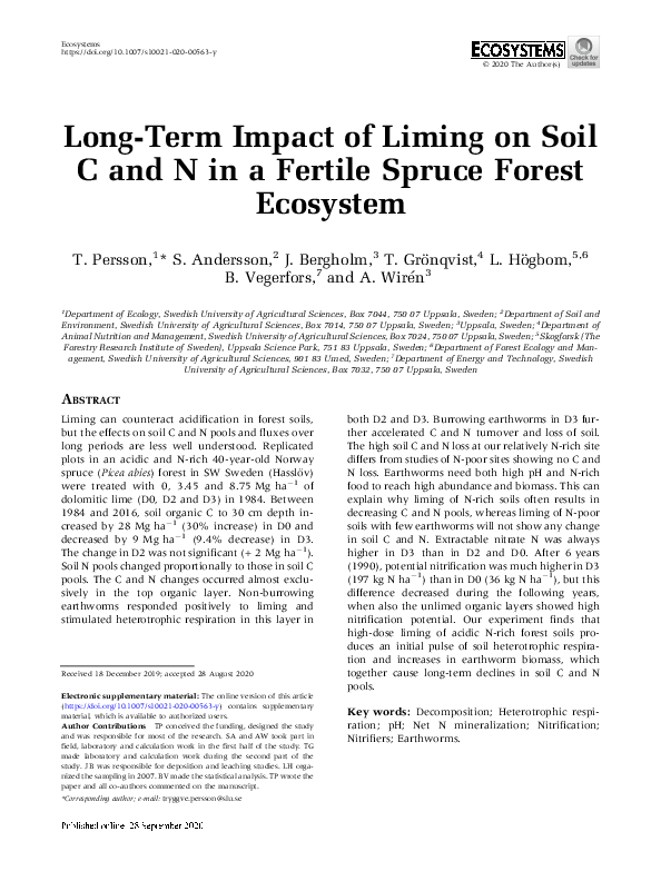 (PDF) Long-Term Impact of Liming on Soil C and N in a Fertile Spruce ...