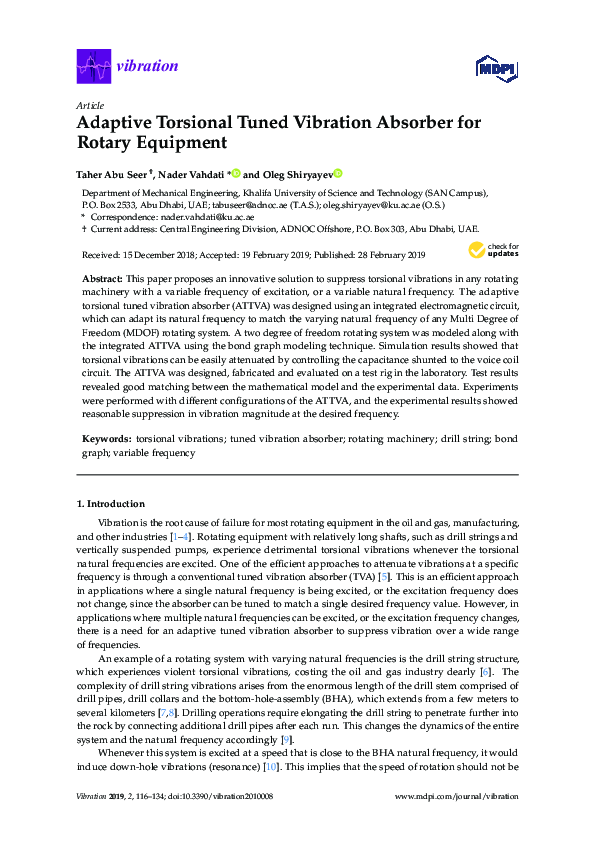 (PDF) Adaptive Torsional Tuned Vibration Absorber for Rotary Equipment