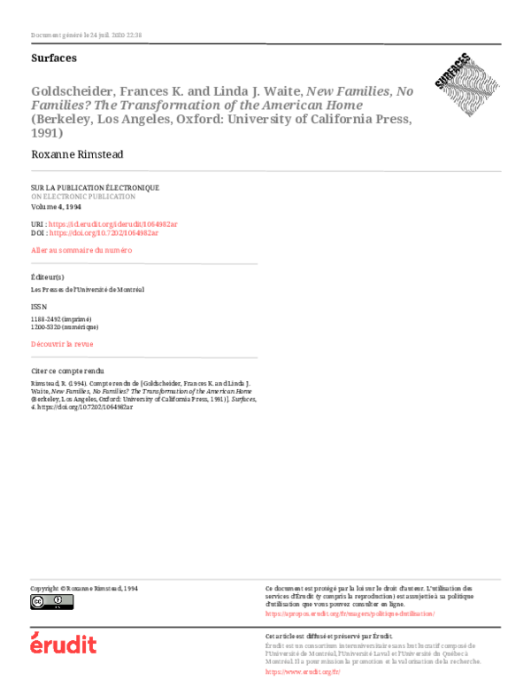 (PDF) Goldscheider, Frances K. and Linda J. Waite, New Families, No ...