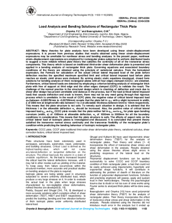 (PDF) Load Analysis and Bending Solutions of Rectangular Thick Plate