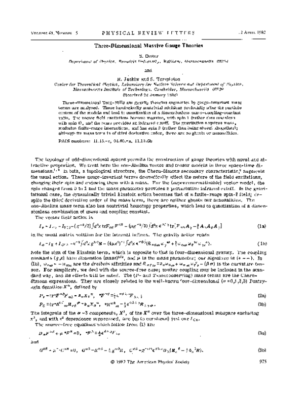 (PDF) ThreeDimensional Massive Gauge Theories S Deser Academia.edu