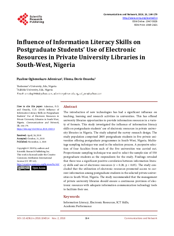 (PDF) Influence of Information Literacy Skills on Postgraduate Students ...