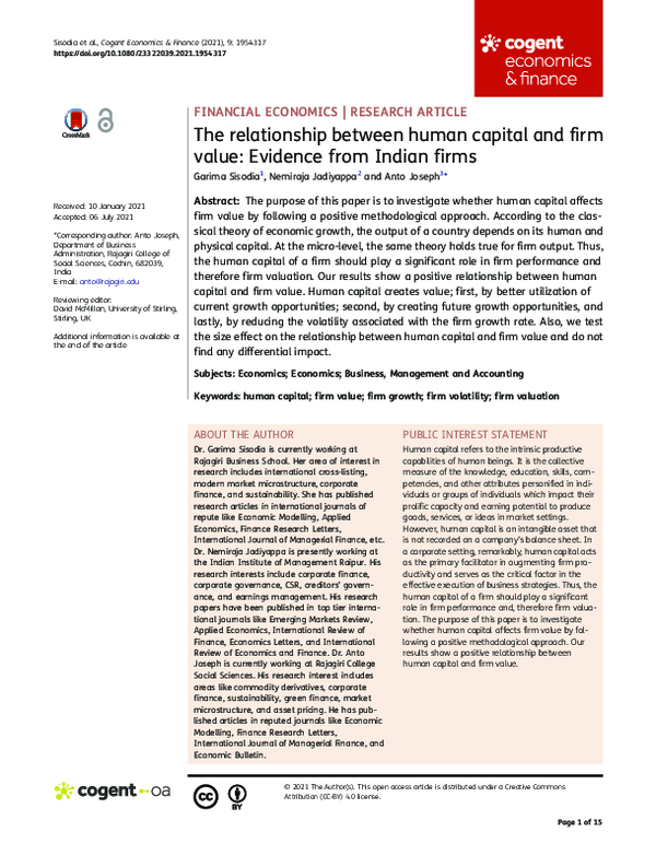 (PDF) The relationship between human capital and firm value: Evidence ...