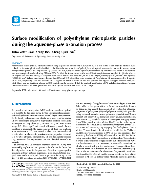 (PDF) Surface modification of polyethylene microplastic particles ...