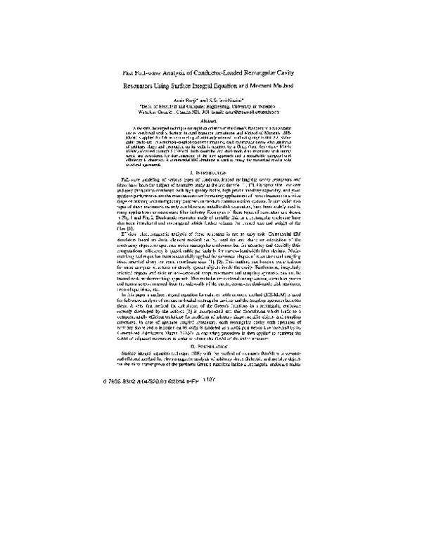(PDF) Fast fullwave analysis of conductorloaded rectangular cavity