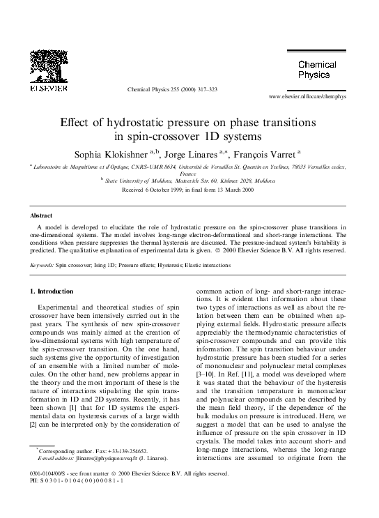 (PDF) EÄect of hydrostatic pressure on phase transitions in spin ...