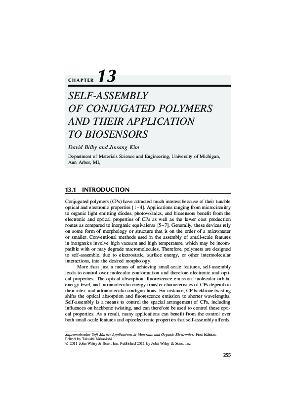 (PDF) Self-Assembly of Conjugated Polymers and their Application to ...
