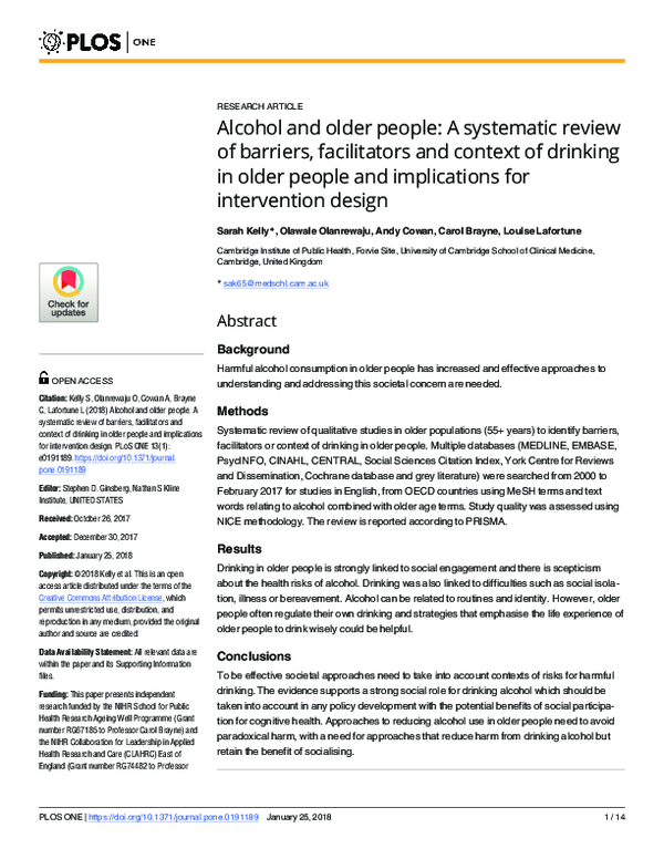 (PDF) Alcohol and older people: A systematic review of barriers ...