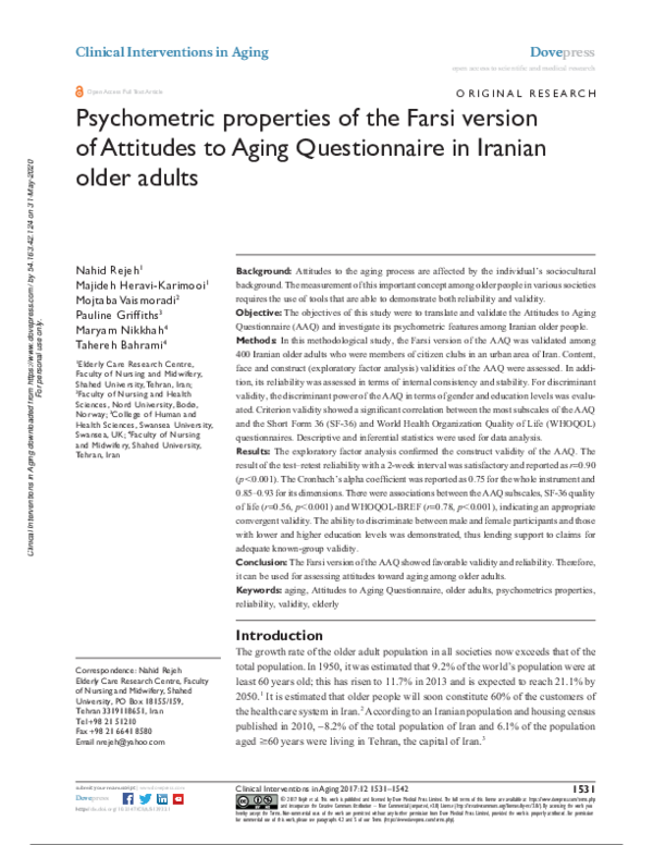 (PDF) Psychometric properties of the Farsi version of Attitudes to ...