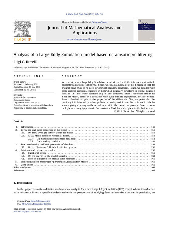 (PDF) Analysis of a Large Eddy Simulation model based on anisotropic ...