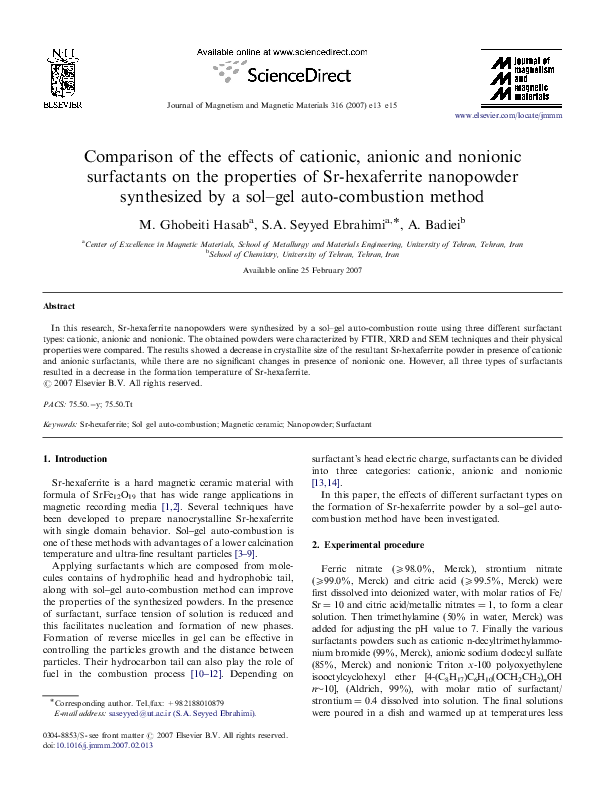 (PDF) Comparison of the effects of cationic, anionic and nonionic ...