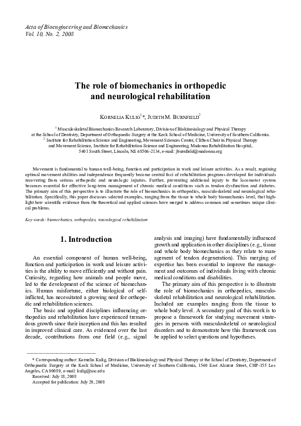 (PDF) The role of biomechanics in orthopedic and neurological ...