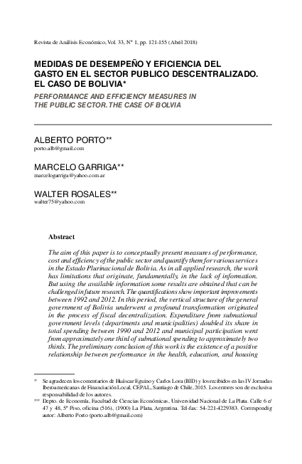 (PDF) Medidas de desempeño y eficiencia del gasto en el sector publico ...
