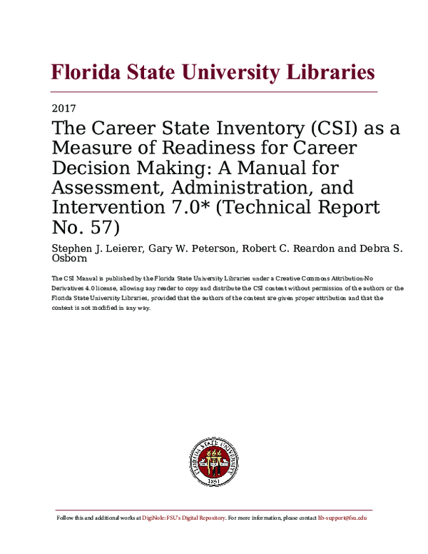(PDF) The Career State Inventory (CSI) as a Measure of Readiness for ...