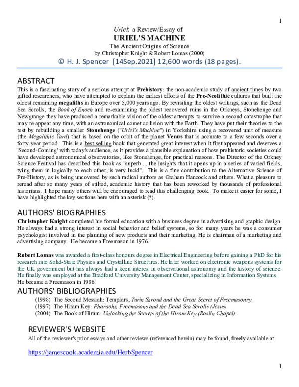(PDF) Uriel: a Review/Essay of URIEL'S MACHINE The Ancient Origins of ...