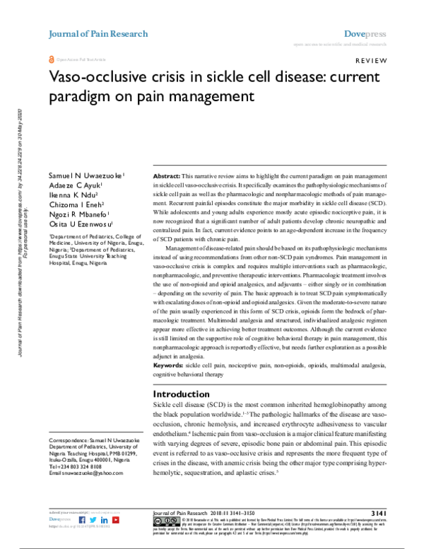 (PDF) Vaso-occlusive crisis in sickle cell disease: current paradigm on ...