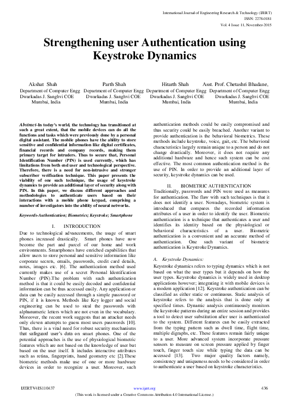 (PDF) Strengthening user Authentication using Keystroke Dynamics