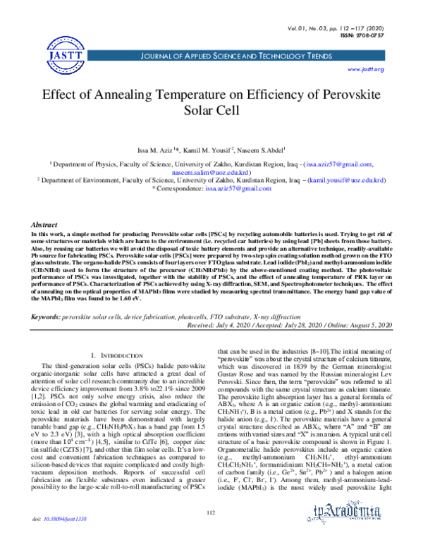 (PDF) Effect of Annealing Temperature on Efficiency of Perovskite Solar ...